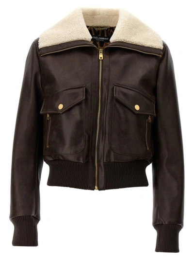 Shop Dolce & Gabbana Sheepskin Eco-leather Jacket In Brown