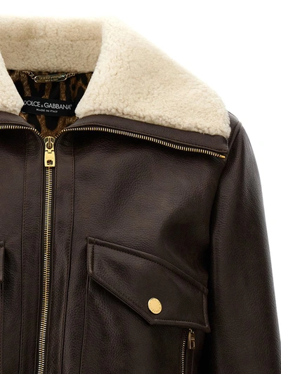 Shop Dolce & Gabbana Sheepskin Eco-leather Jacket In Brown