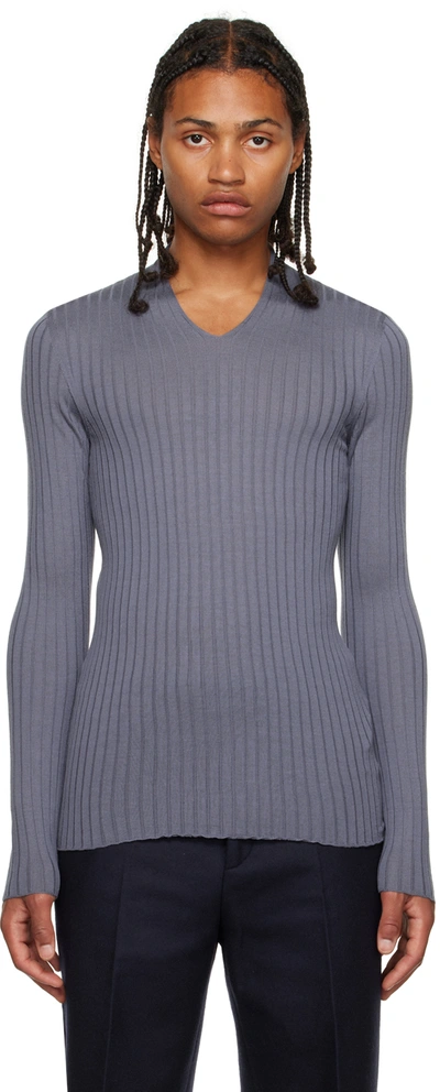 Shop Ferragamo Gray V-neck Sweater In Graphite