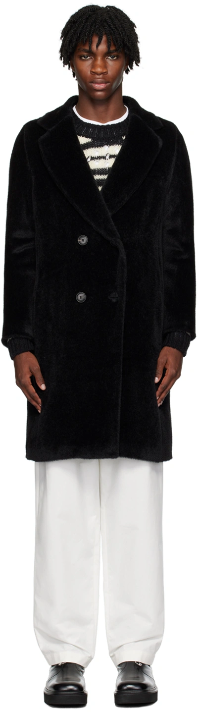 Shop Max Mara Black Double-breasted Faux-fur Coat In 004 Black