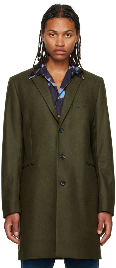 Shop Ps By Paul Smith Khaki Single-breasted Coat In 35 Greens