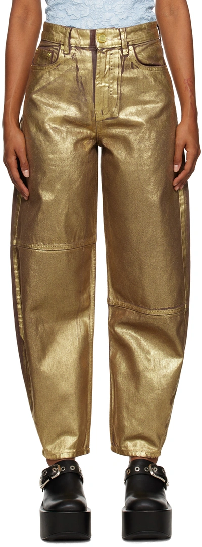Shop Ganni Gold Stary Jeans In 339 Gold