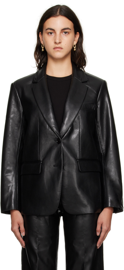 Shop Anine Bing Black Classic Faux-leather Blazer