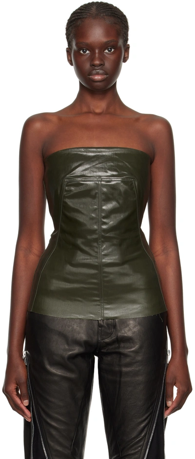 Shop Rick Owens Green Coated Denim Tank Top In 75 Forest
