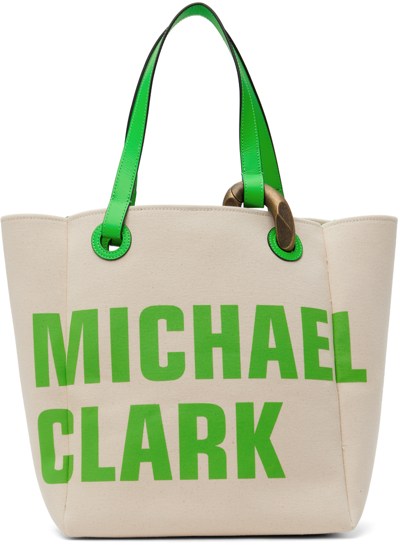 Jw Anderson Corner Canvas Tote Bag In 024 White/green
