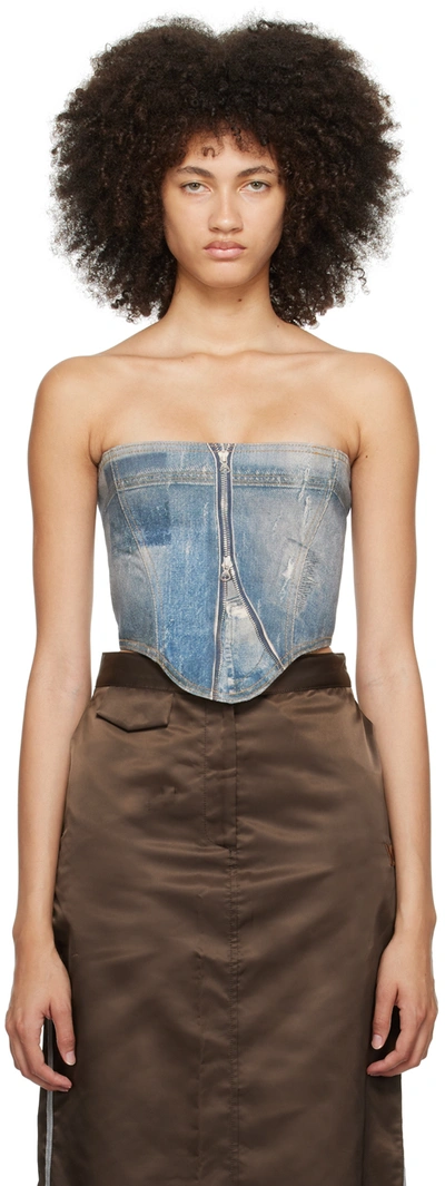 Shop Open Yy Blue Jean Effect Denim Corset In Denim Blue