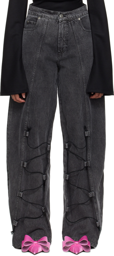 Shop Jade Cropper Gray Drawstring Jeans In 007 Grey