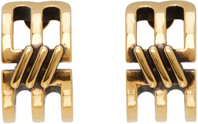 Shop Balenciaga Gold Bb Icon Hoop Earrings In 0604 Antique Gold