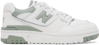 Shop New Balance White & Grey 550 Sneakers In White/juniper