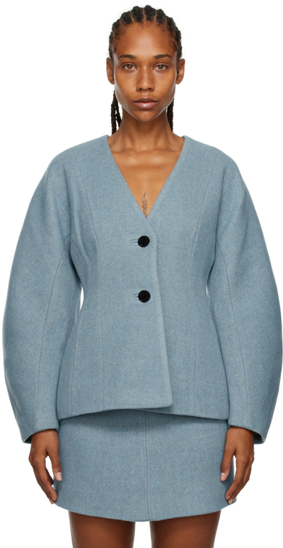 Shop Ganni Blue Suiting Blazer In 694 Heather