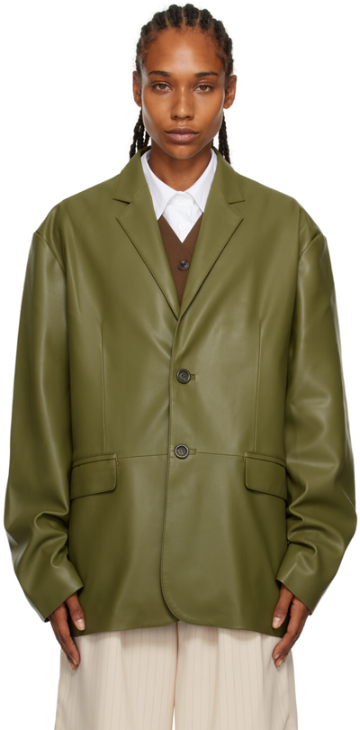 Shop The Frankie Shop Green Olympia Faux-leather Blazer In Bright Olive
