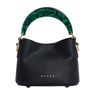 Shop Marni Mini Bucket Bag Venice In Soft Grained Leather In Black_sphericalgreen