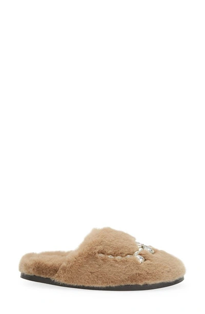 Shop Simone Rocha Embellished Faux Fur Slipper In Natural/ Pearl/ Clear