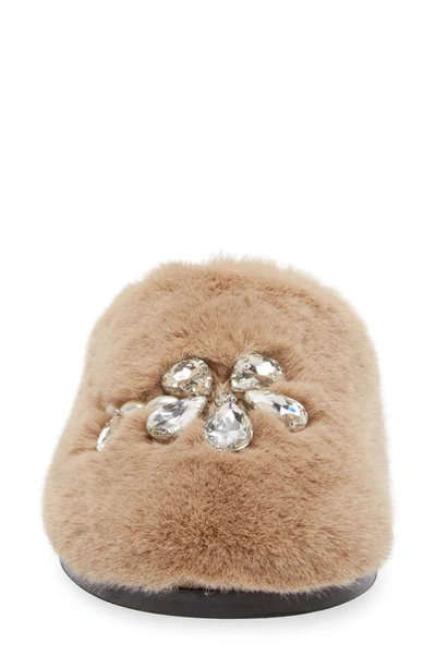 Shop Simone Rocha Embellished Faux Fur Slipper In Natural/ Pearl/ Clear