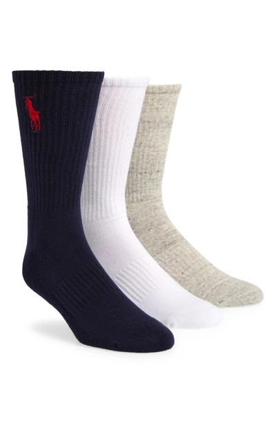 Shop Polo Ralph Lauren Assorted 3-pack Crew Socks In Navy/ White/ Tan