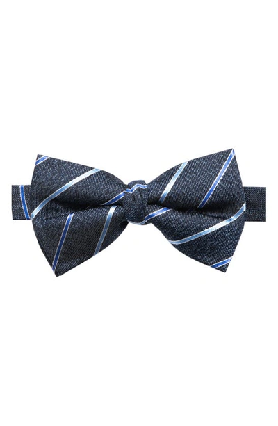 Shop Andrew Marc Kids' Stripe Silk Blend Bow Tie In Navy/ Blue