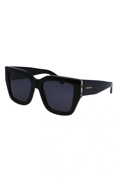 Shop Ferragamo Gancini 55mm Modified Rectangular Sunglasses In Black