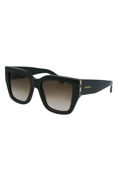 Shop Ferragamo Gancini 55mm Modified Rectangular Sunglasses In Dark Green