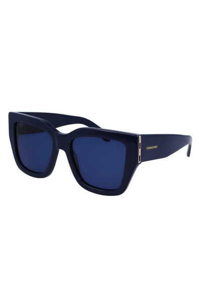 Shop Ferragamo Gancini 55mm Modified Rectangular Sunglasses In Navy Blue