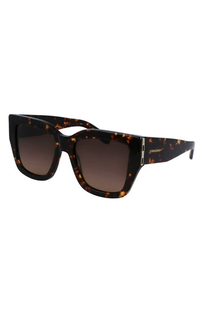 Shop Ferragamo Gancini 55mm Modified Rectangular Sunglasses In Dark Tortoise