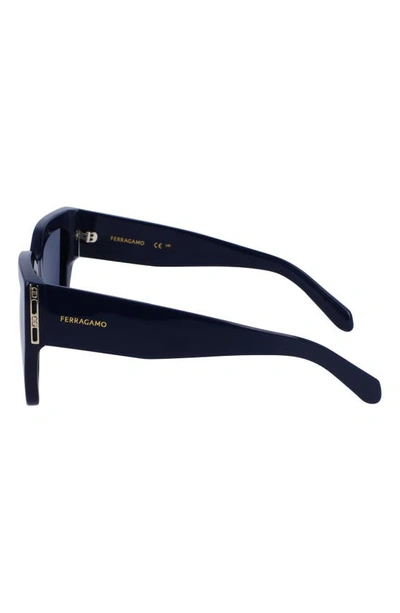 Shop Ferragamo Gancini 55mm Modified Rectangular Sunglasses In Navy Blue