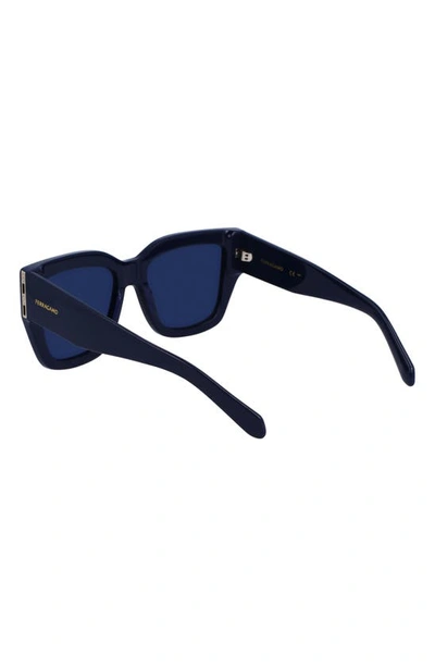 Shop Ferragamo Gancini 55mm Modified Rectangular Sunglasses In Navy Blue