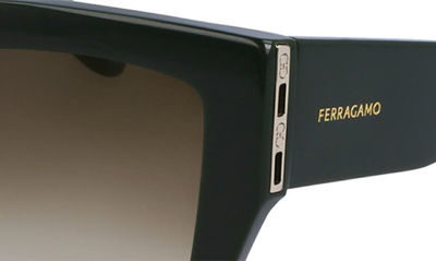 Shop Ferragamo Gancini 55mm Modified Rectangular Sunglasses In Dark Green