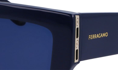 Shop Ferragamo Gancini 55mm Modified Rectangular Sunglasses In Navy Blue