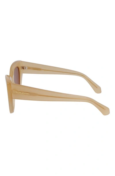 Shop Ferragamo Classic Logo Tea Cup 55mm Cat Eye Sunglasses In Opaline Honey