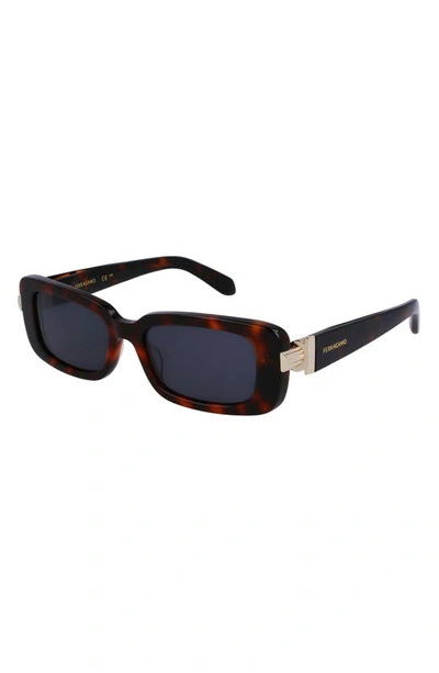 Shop Ferragamo Gancini Evolution 52mm Rectangular Sunglasses In Tortoise