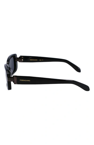 Shop Ferragamo Gancini Evolution 52mm Rectangular Sunglasses In Black