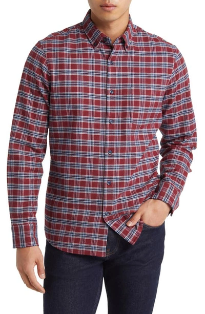 Shop Nordstrom Tech-smart Trim Fit Plaid Flannel Button-down Shirt In Burgundy Brick Addy Plaid