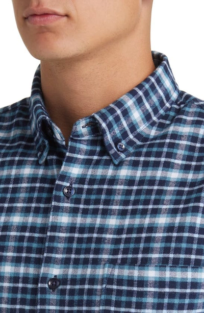 Shop Nordstrom Tech-smart Trim Fit Check Stretch Button-down Shirt In Navy- Teal Orin Plaid
