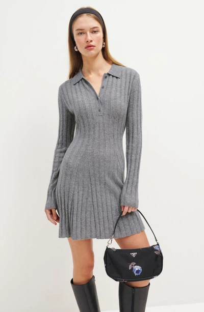 Shop Reformation Walsh Rib Collar Long Sleeve Recycled Cashmere Blend Sweater Dress In Husky