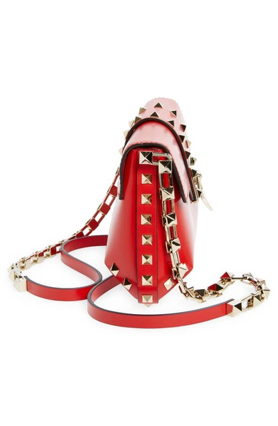 Shop Valentino Small Rockstud Flap Leather Clutch In Ju5 Rouge Pur