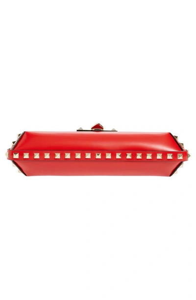 Shop Valentino Small Rockstud Flap Leather Clutch In Ju5 Rouge Pur