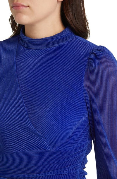 Shop Saylor Margie Metallic Ruffle Long Sleeve Minidress In Prussian Blue