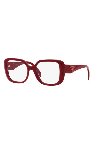 Prada 53mm Square Optical Glasses In Red/ Black Marble