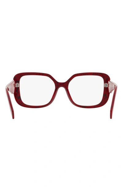 Prada 53mm Square Optical Glasses In Red/ Black Marble