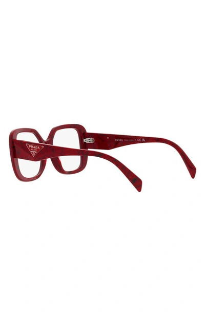 Prada 53mm Square Optical Glasses In Red/ Black Marble