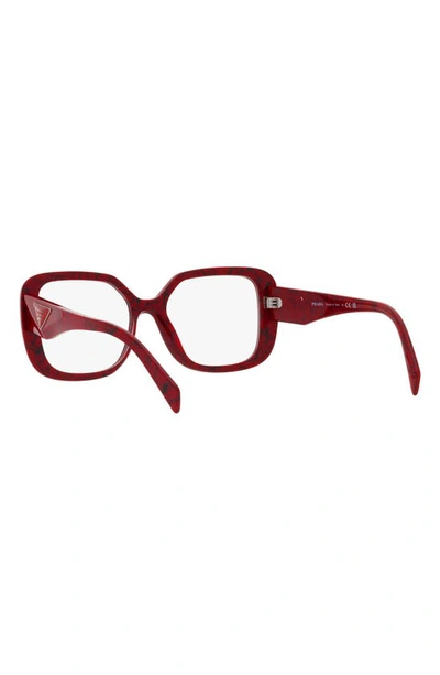 Shop Prada 53mm Square Optical Glasses In Red/ Black Marble