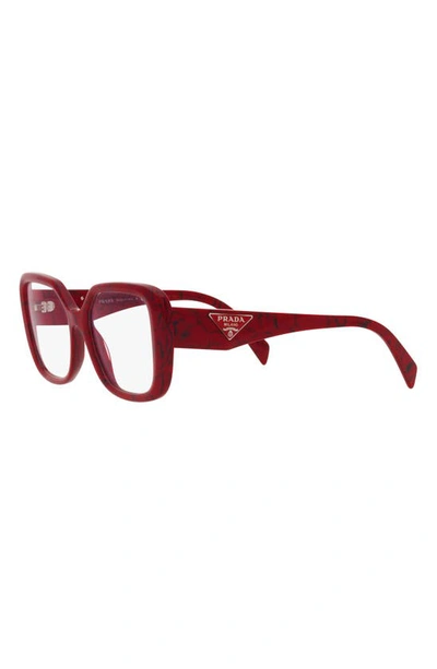 Prada 53mm Square Optical Glasses In Red/ Black Marble