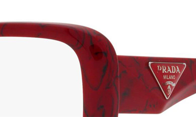 Shop Prada 53mm Square Optical Glasses In Red/ Black Marble