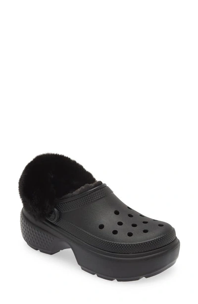 Shop Crocs Stomp Faux Fur Platform Clog In Black