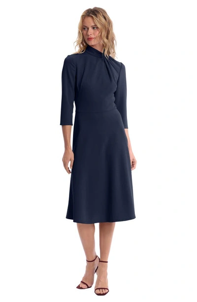Shop Donna Morgan For Maggy Twist Collar Fit & Flare Dress In Twilight Navy
