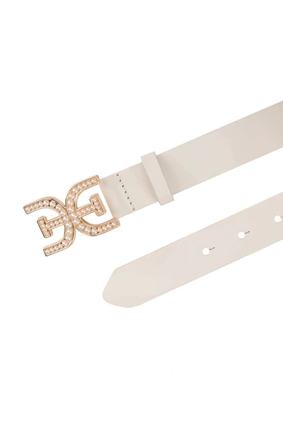 Shop Sam Edelman Imitation Pearl Logo Plaque Belt In Ivory