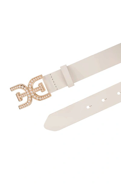 Sam Edelman Imitation Pearl Logo Plague Belt In Ivory