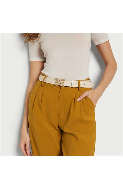 Sam Edelman Imitation Pearl Logo Plague Belt In Ivory