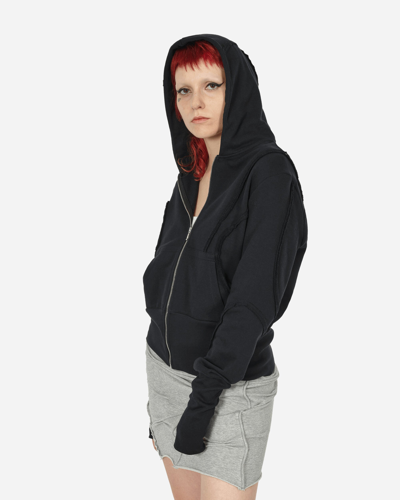 Shop Mainline:rus/fr.ca/de Fraying Detail Zip Up Hooded Sweatshirt In Black