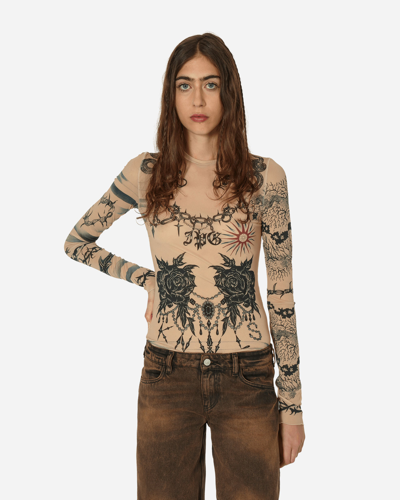 Jean Paul Gaultier X Knwls Printed Stretch-jersey Top In Beige